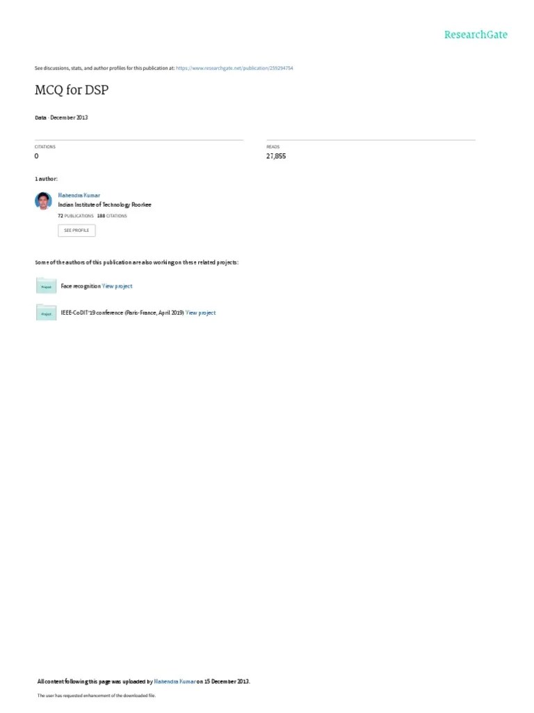 MCQ For DSP December 2013 PDF Sampling (Signal Processing