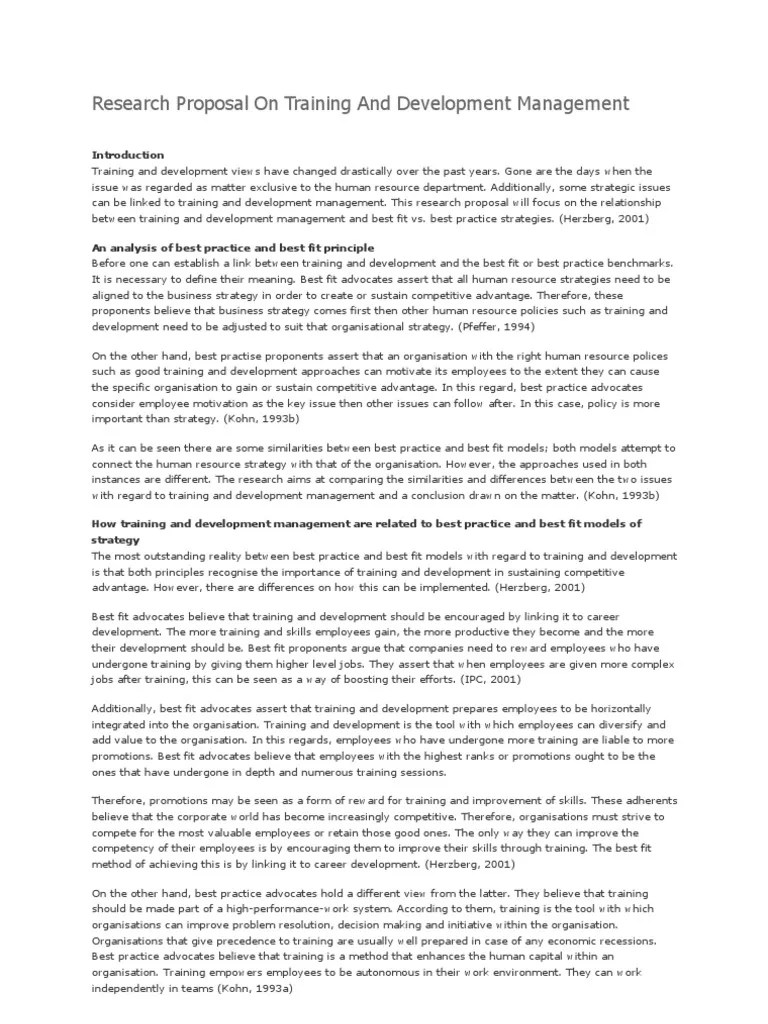 Research Proposal on Training and Development Management Strategic