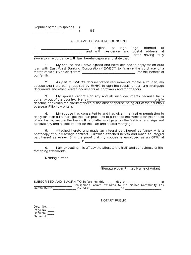 Affidavit of Marital Consent