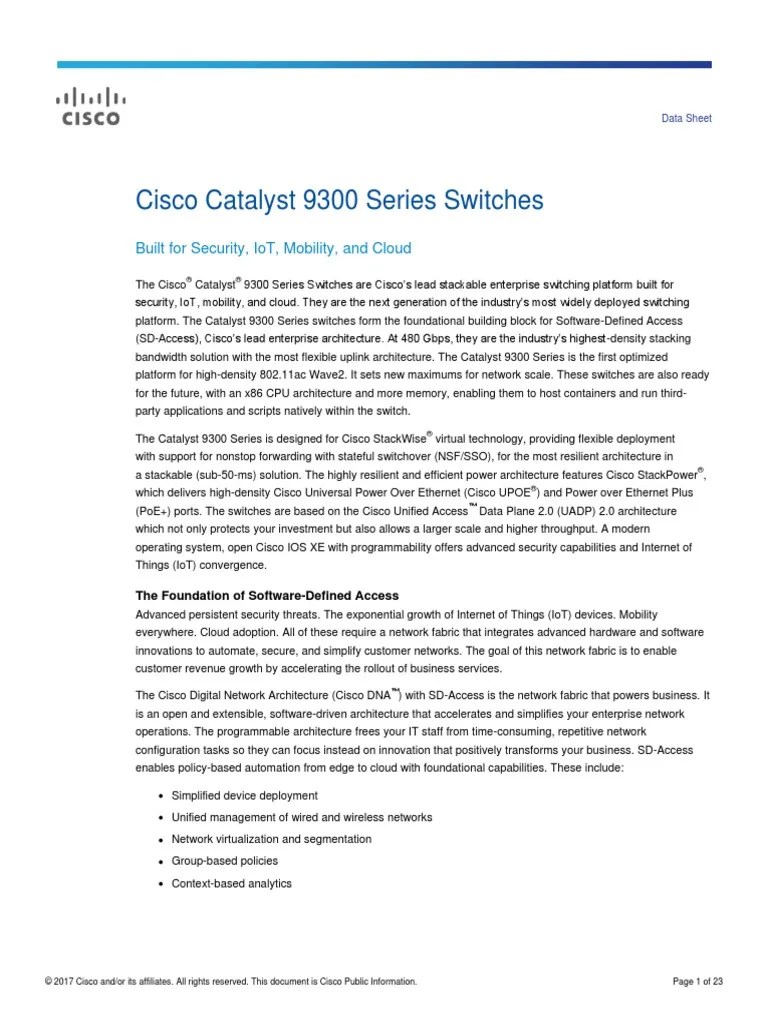 Cisco Catalyst 9300 Series Switches Data Sheet PDF Network Switch