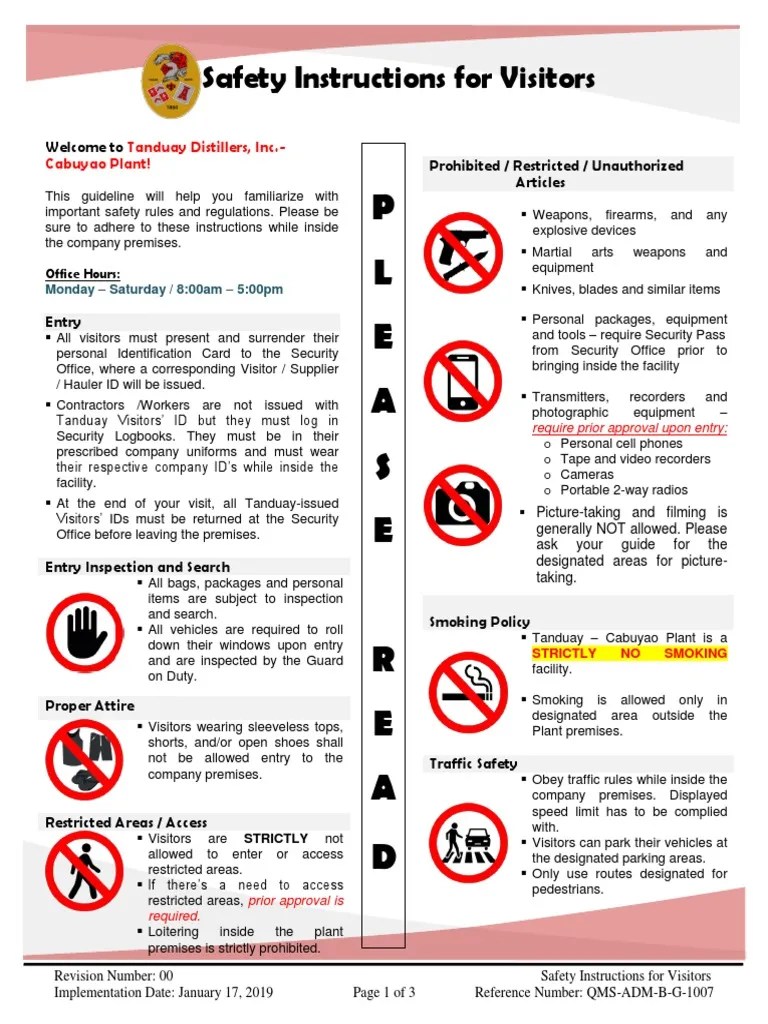 Safety Instructions For Visitors QMS ADM B G 1007 PDF Emergency
