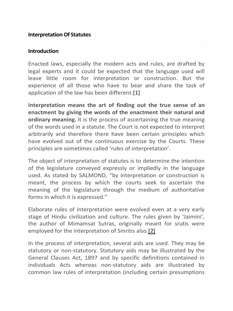 Interpretation of Statutes PDF Plain Meaning Rule Statutory