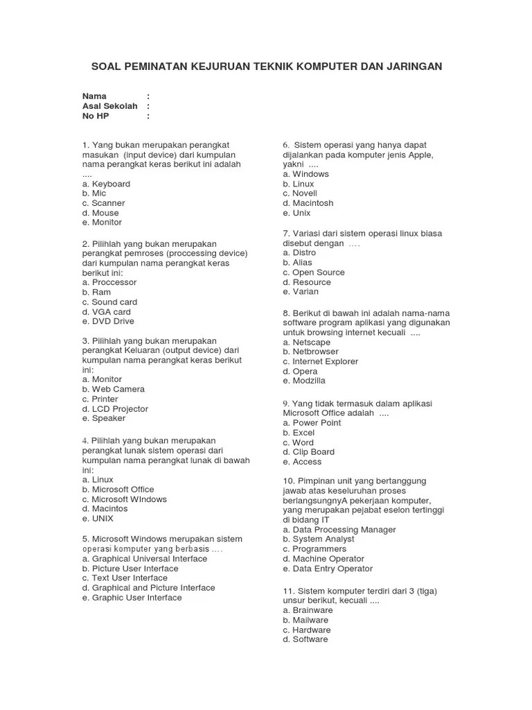 Soal Peminatan TKJ 2 | PDF