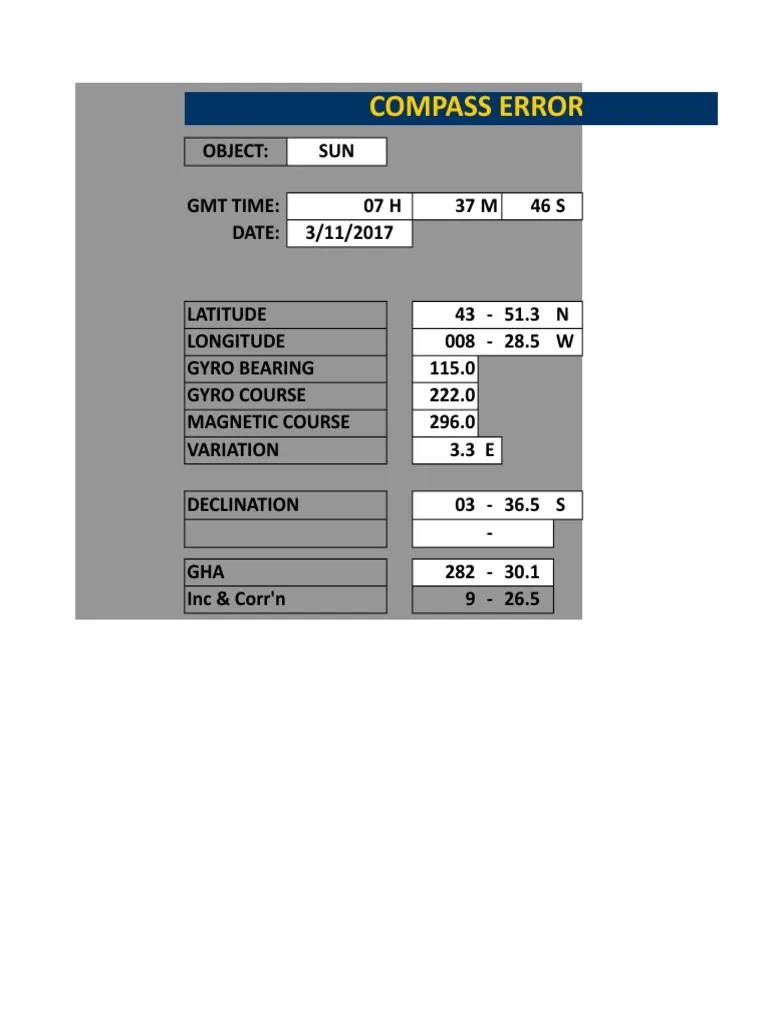 GYRO ERROR Calculation With Polaris UNLOCK PDF Compass Latitude