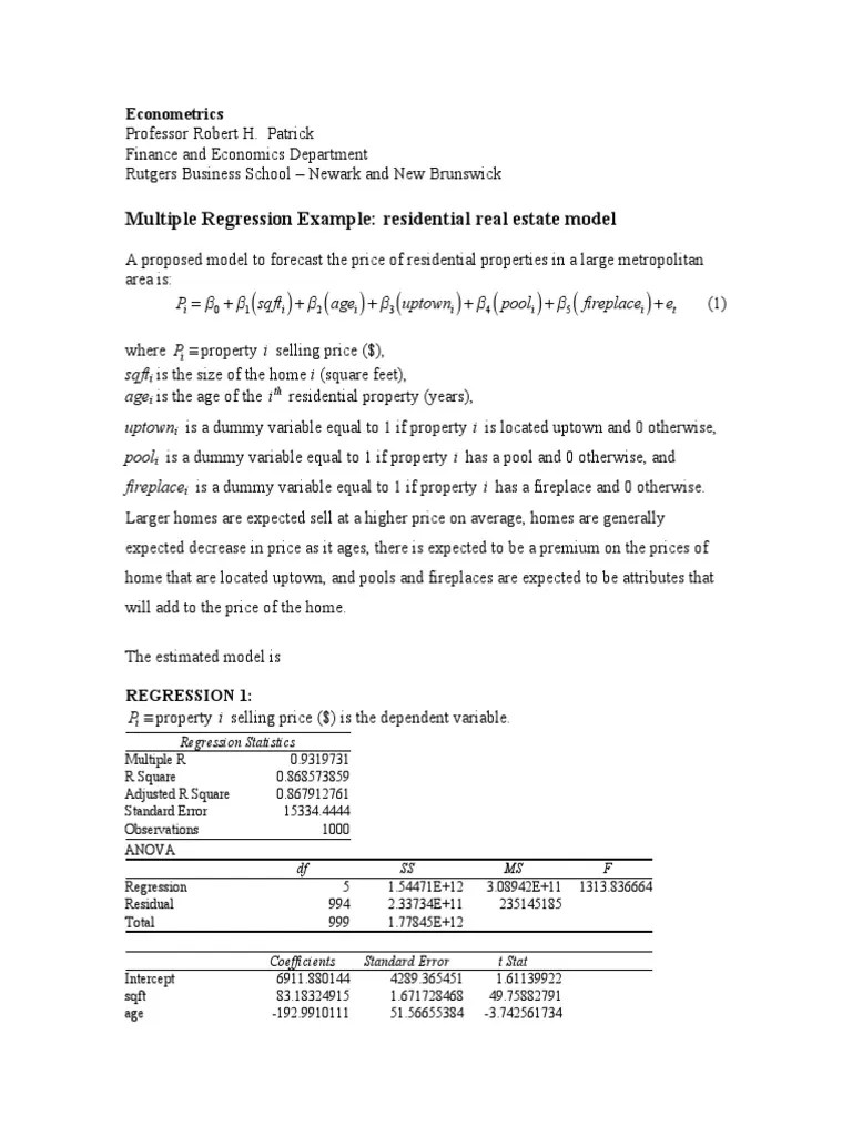 Multiple Regression Real Estate Example PDF PDF Errors And