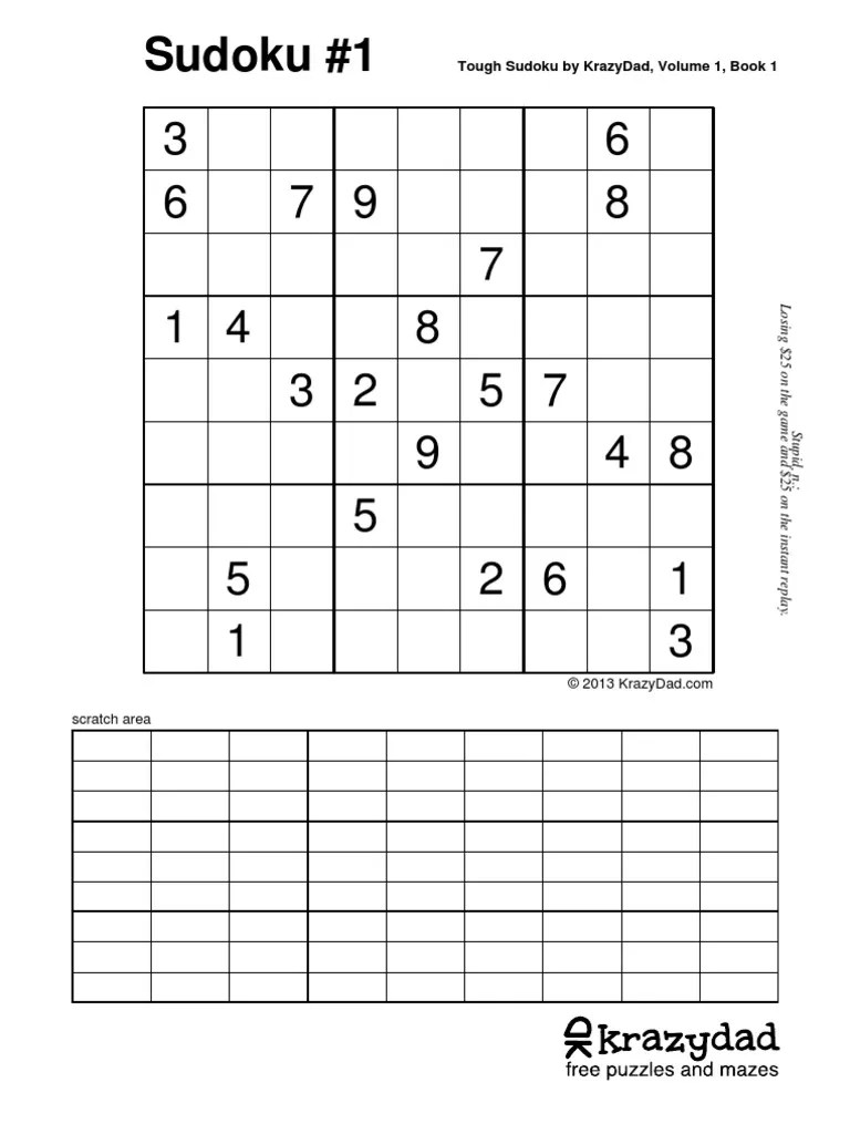 Sudoku 1 Tough Sudoku by Krazydad, Volume 1, Book 1 PDF Design Of