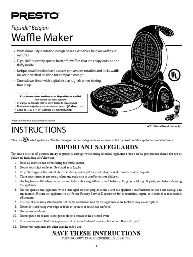 Waffle Maker: Instructions | PDF | Waffle | Baking Powder