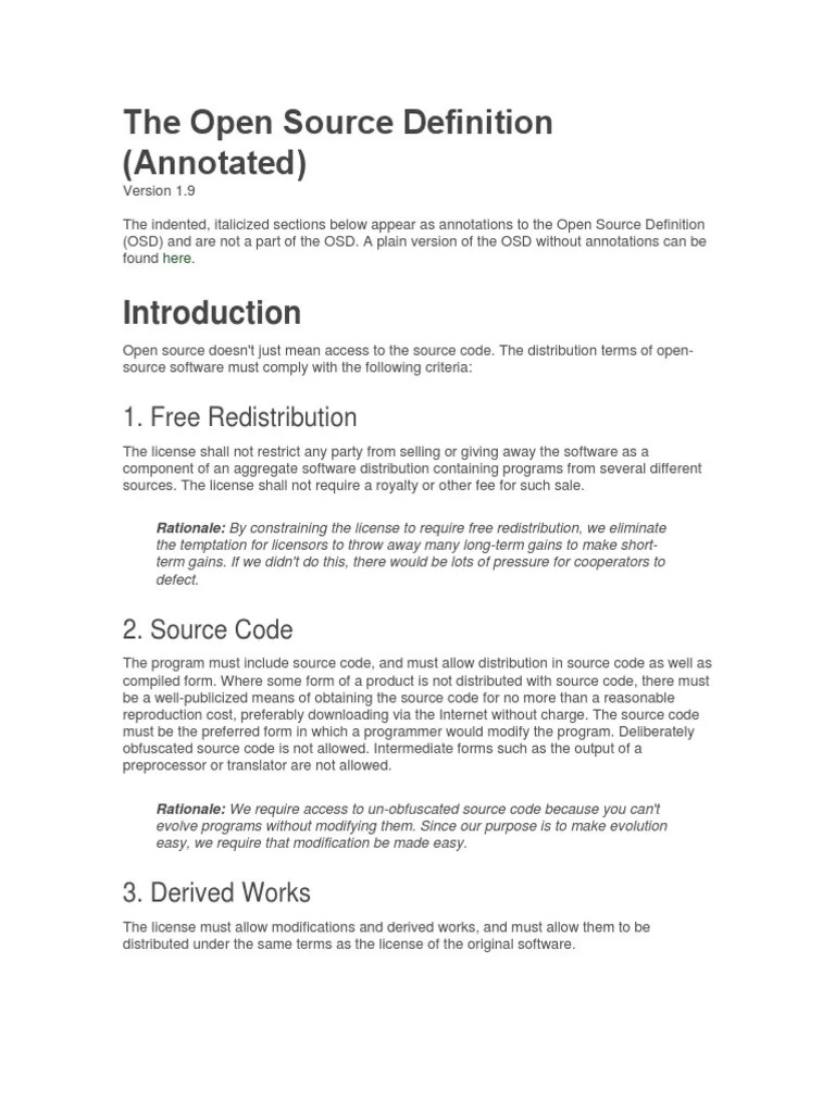 The Open Source Definition (Annotated) 1. Free Redistribution PDF