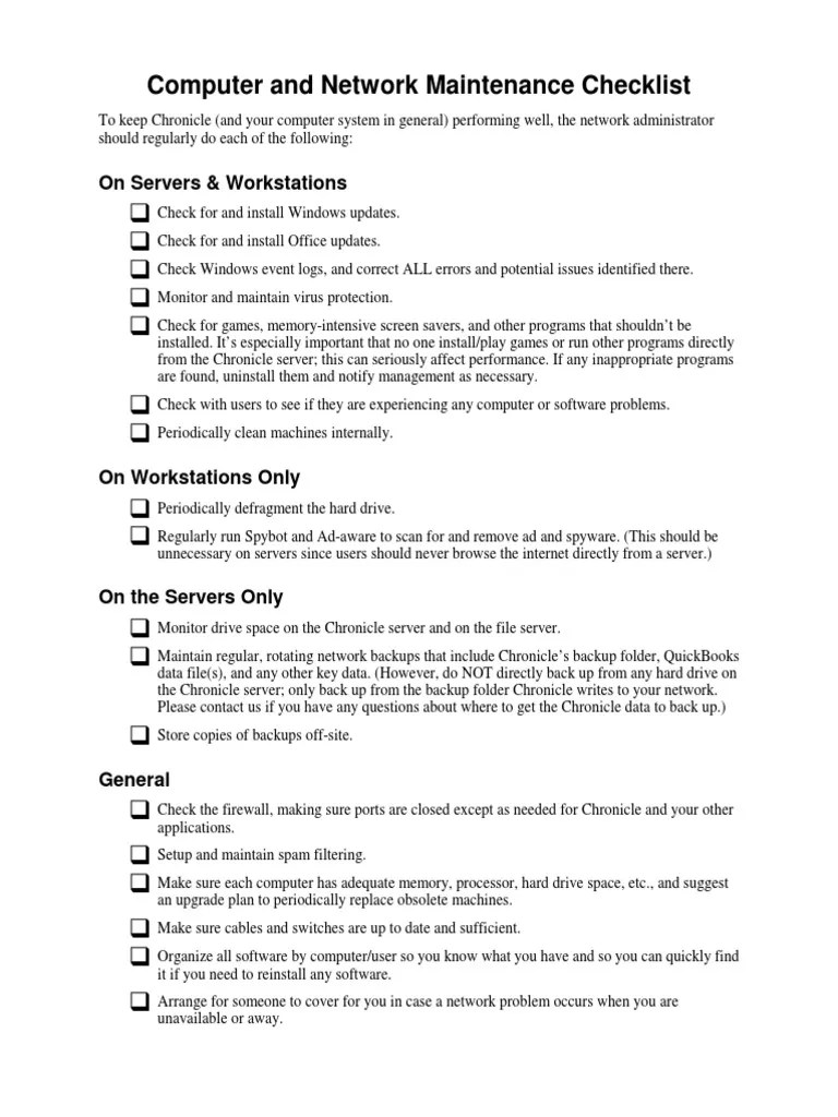 Computer & Network Maintenance Checklist PDF PDF