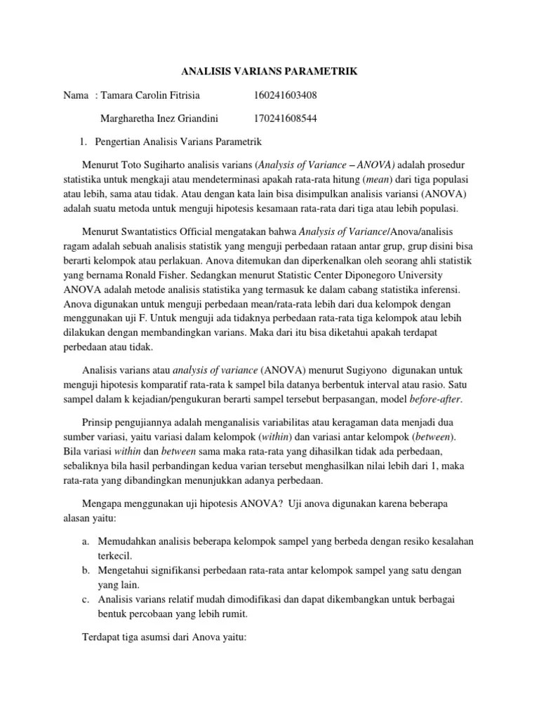Analisis Varians Parametrik | PDF