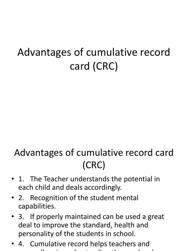 Advantages of Cumulative Record Card (CRC) PDF