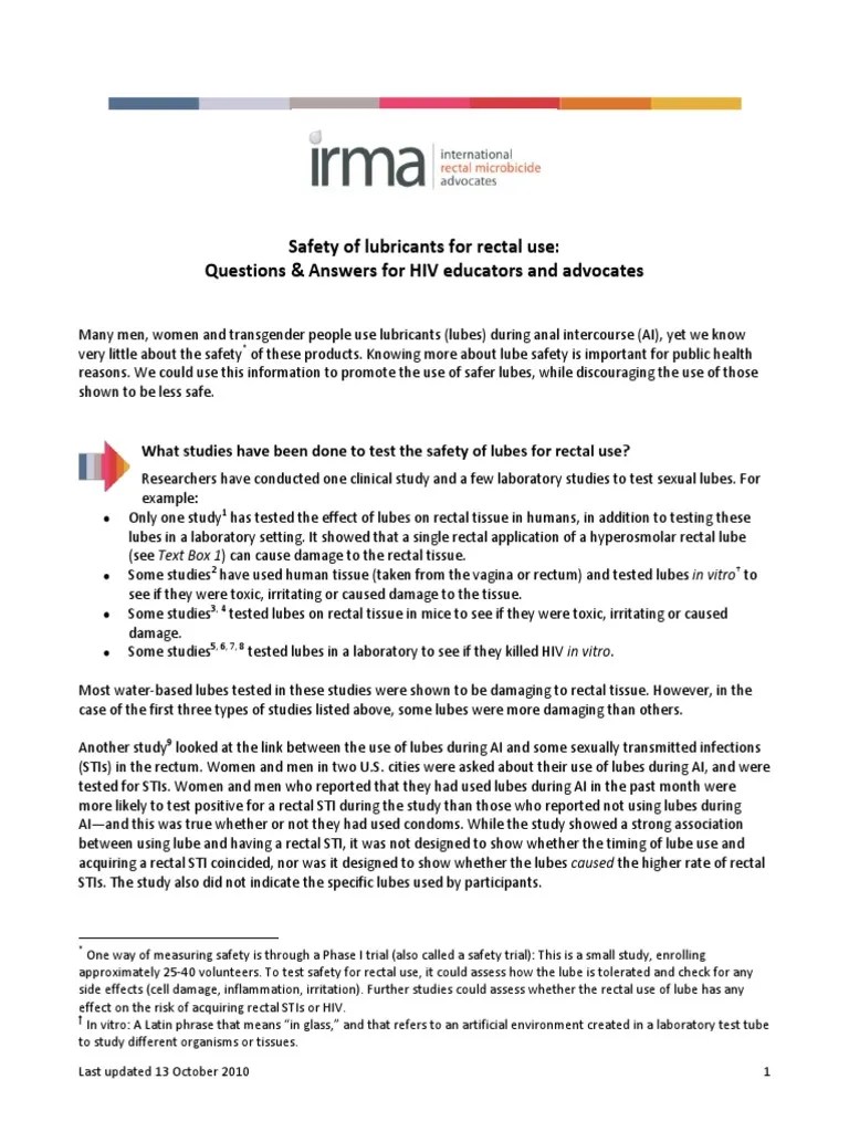 Safety of Lubricants For Rectal Use Questions & Answers For HIV