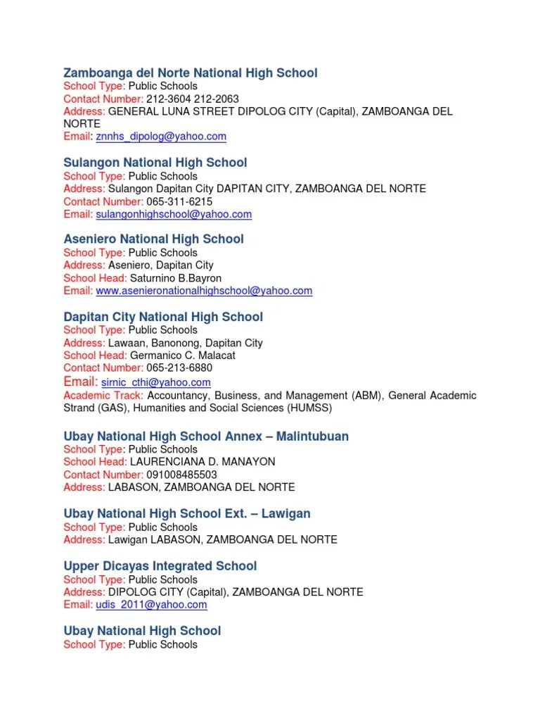 List of High Schools PDF