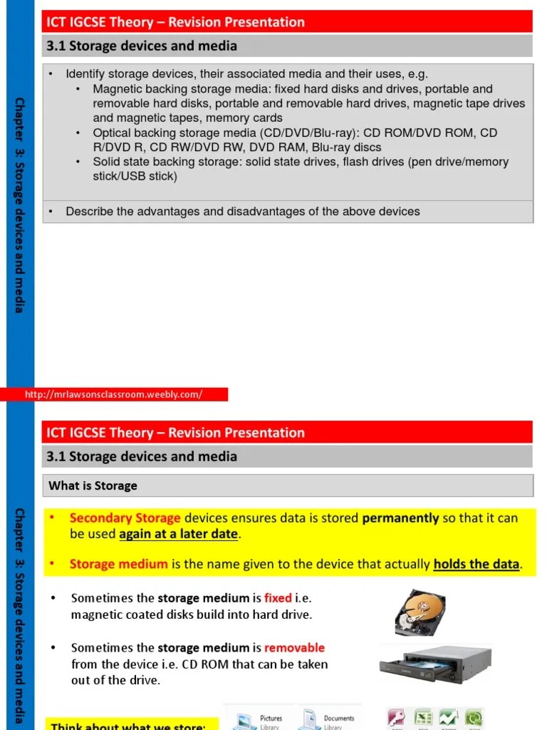 3.1 Storage Devices and Media ICT IGCSE Theory Revision Presentation