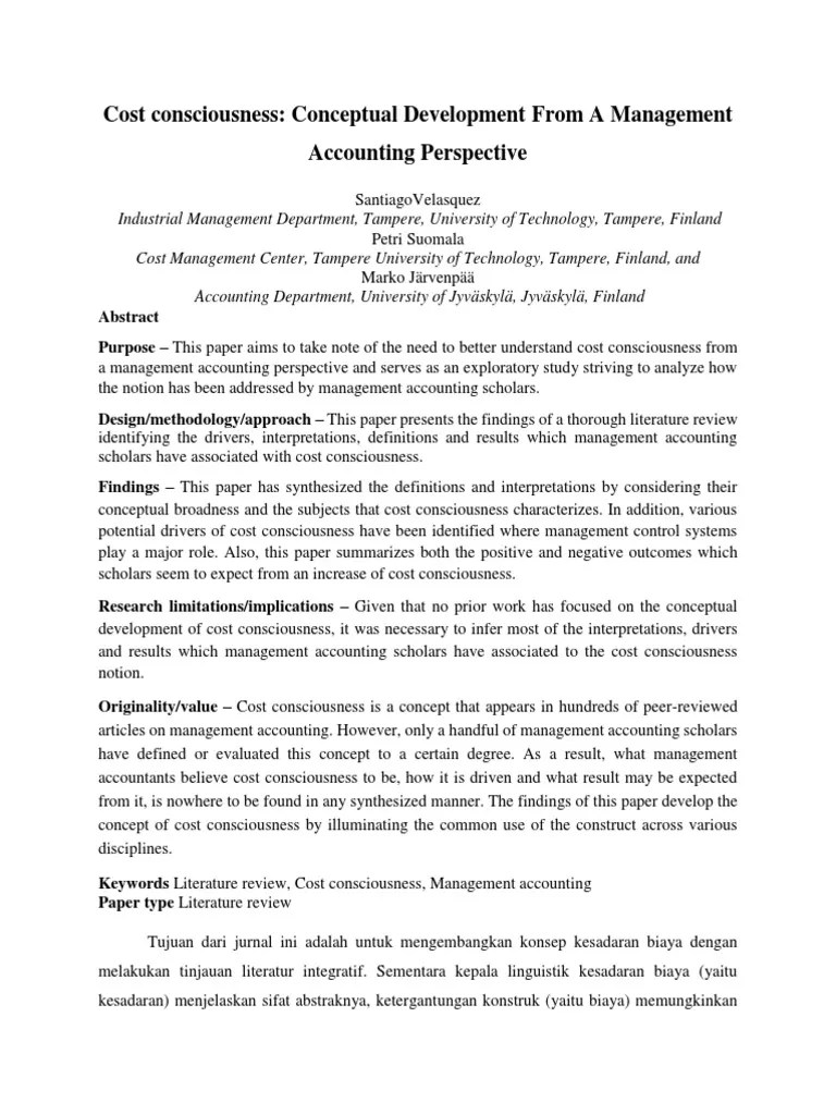Cost Consciousness Conceptual Development From A Management Accounting