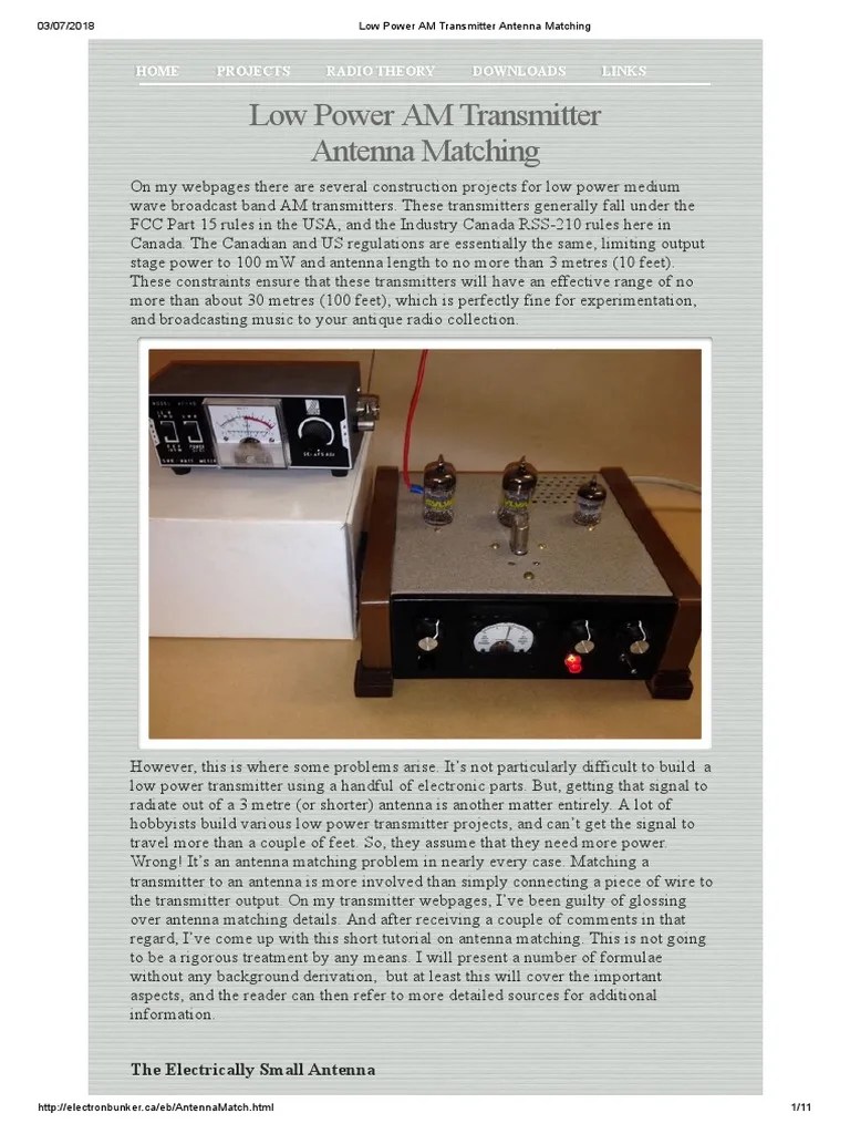 Low Power AM Transmitter Antenna Matching PDF Antenna (Radio