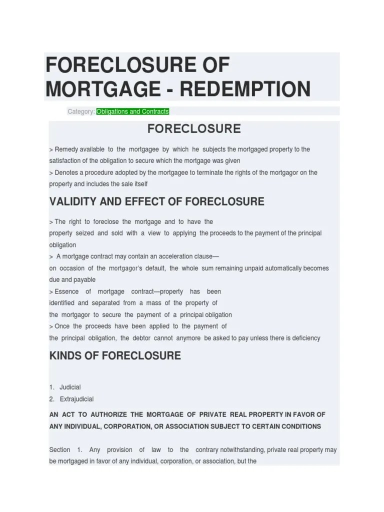 Foreclosure of Mortgage Redemption PDF Letter Of Credit