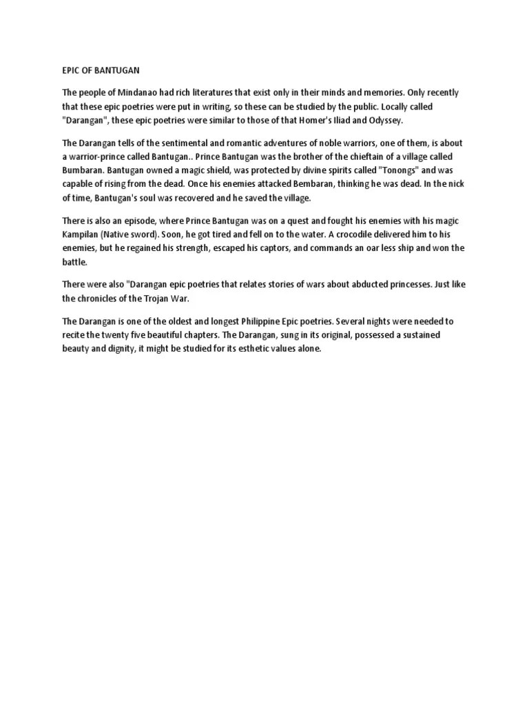 Epic of Bantugan Epic Poetry Poetry