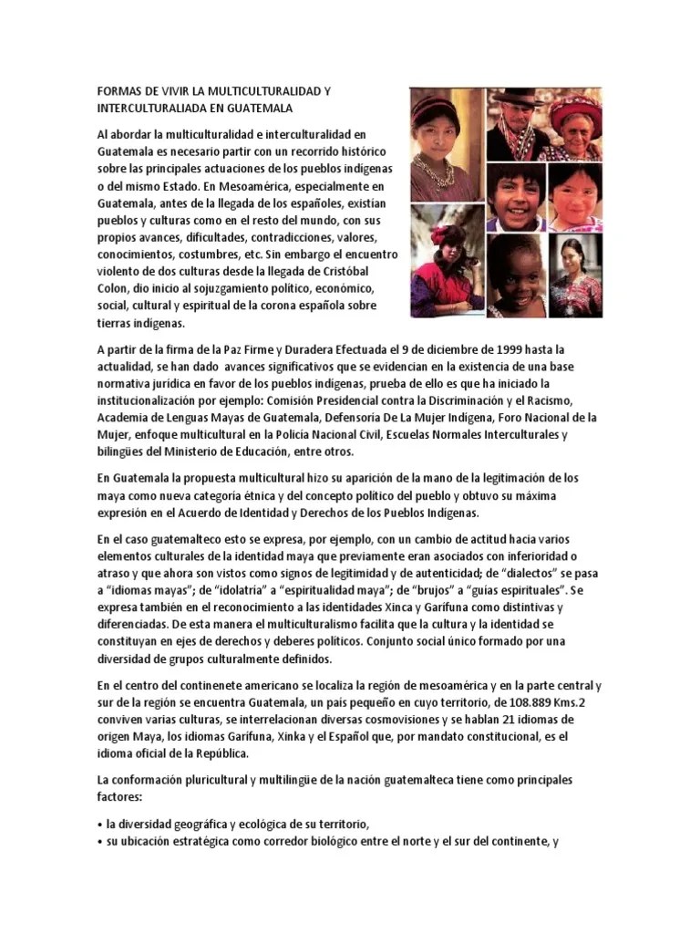Formas de Vivir La Multiculturalidad y Interculturaliada en Guatemala