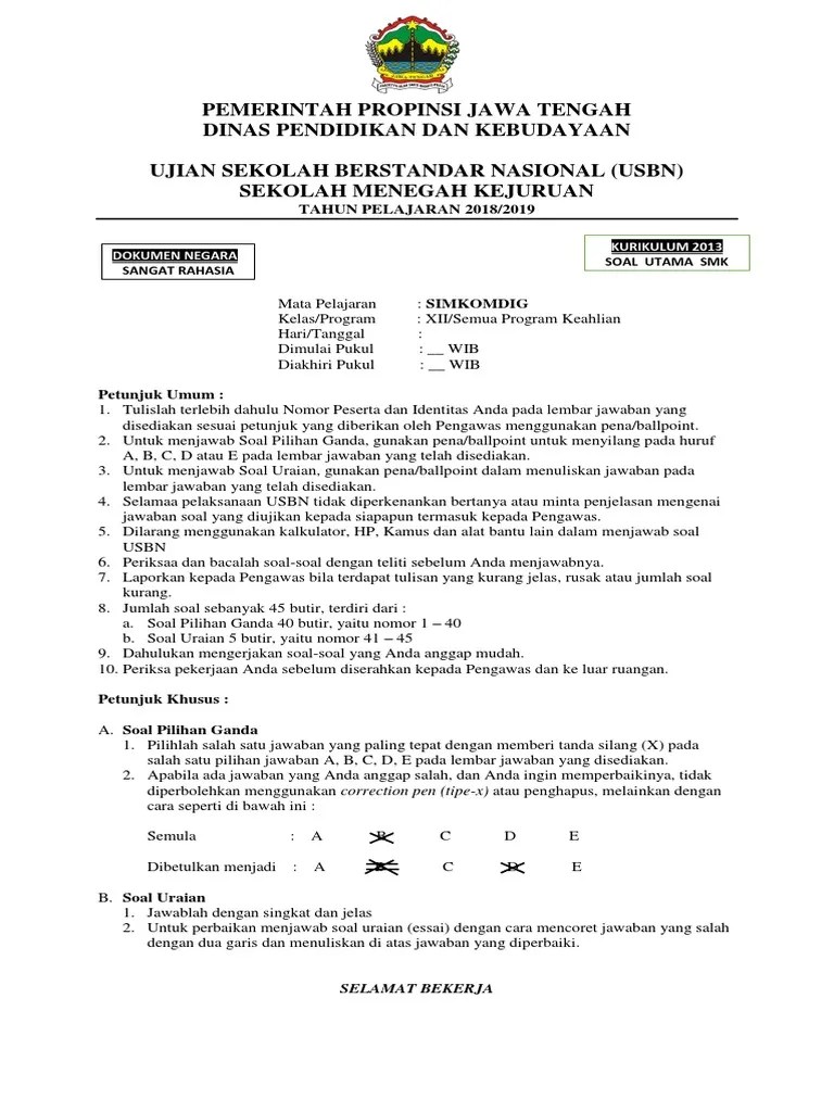 Soal USBN UTAMA Simkomdig Revisi Anchor | PDF