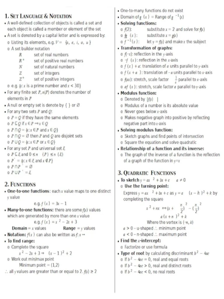 Cambridge IGCSE Add Maths 0606 Formulas