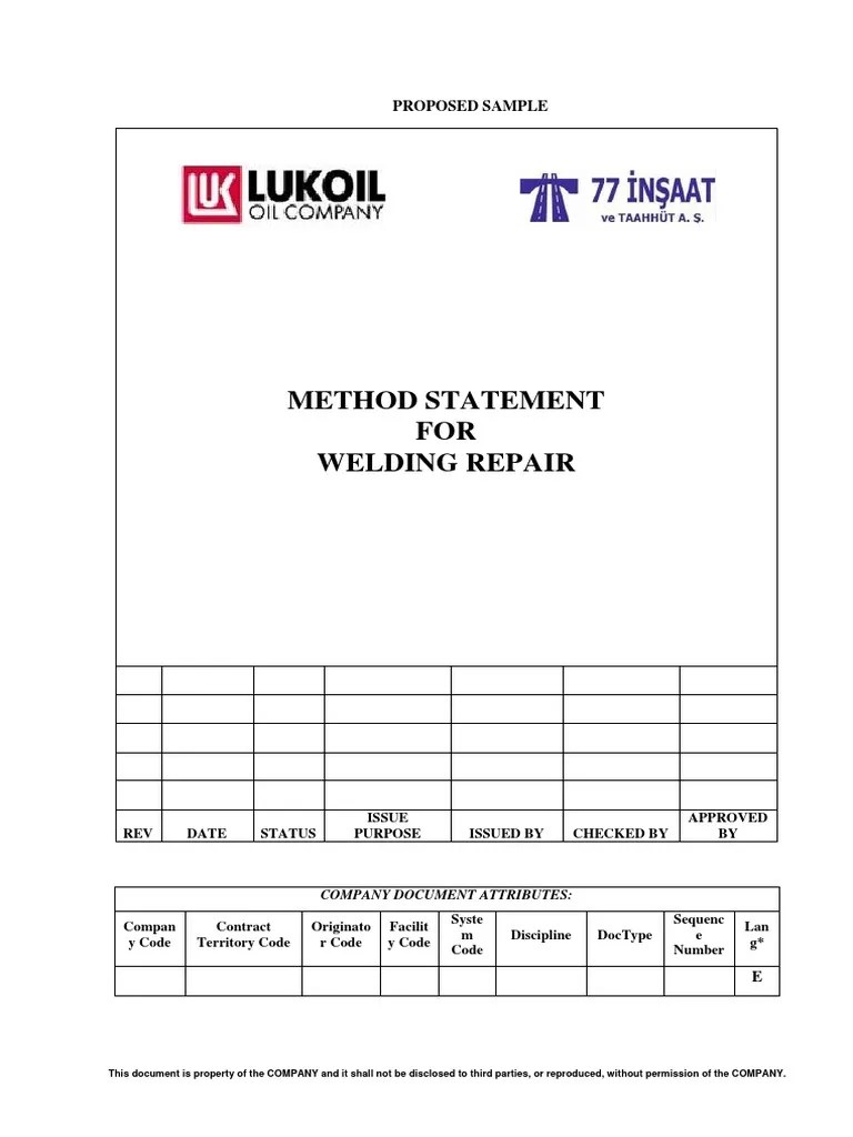 Method Statement For Welding Repair PDF Nondestructive Testing