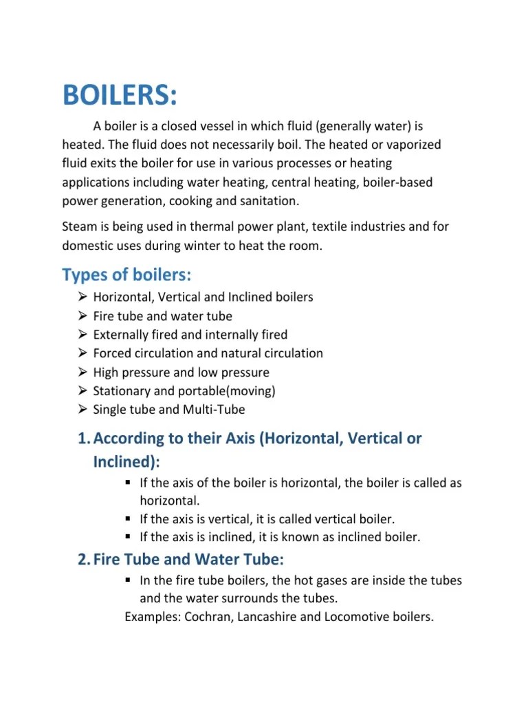 Types of Boilers PDF Boiler Steam
