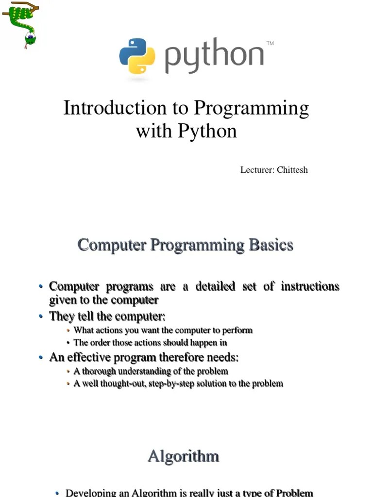 Introduction To Programming With Python Lecturer Chittesh PDF