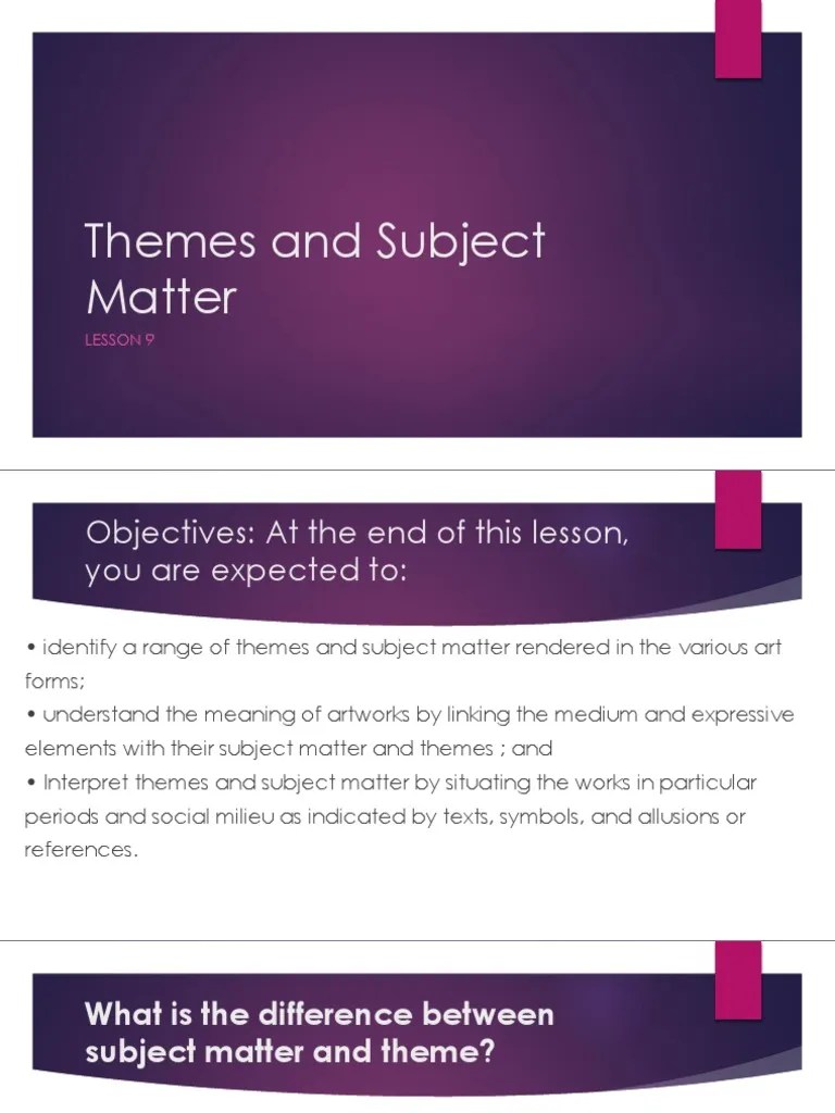 Lesson 9 Themes and Subject Matter PDF Identity (Social Science