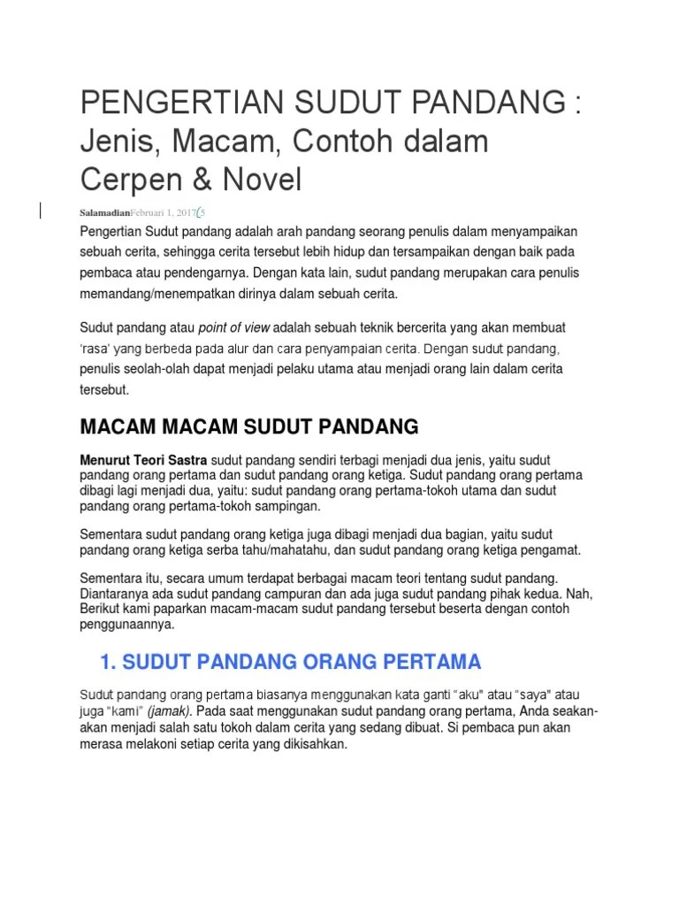 Contoh Cerpen Sudut Pandang Orang Pertama Budaya Belajar