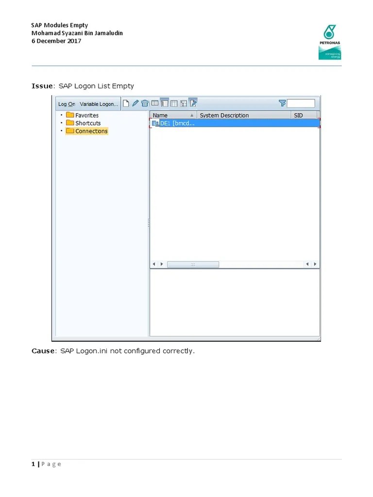 Issue SAP Logon List Empty SAP Modules Empty Mohamad Syazani Bin