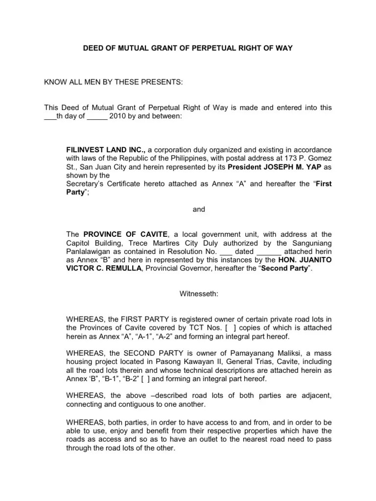 Deed of Mutual Grant of Perpetual Right of Way