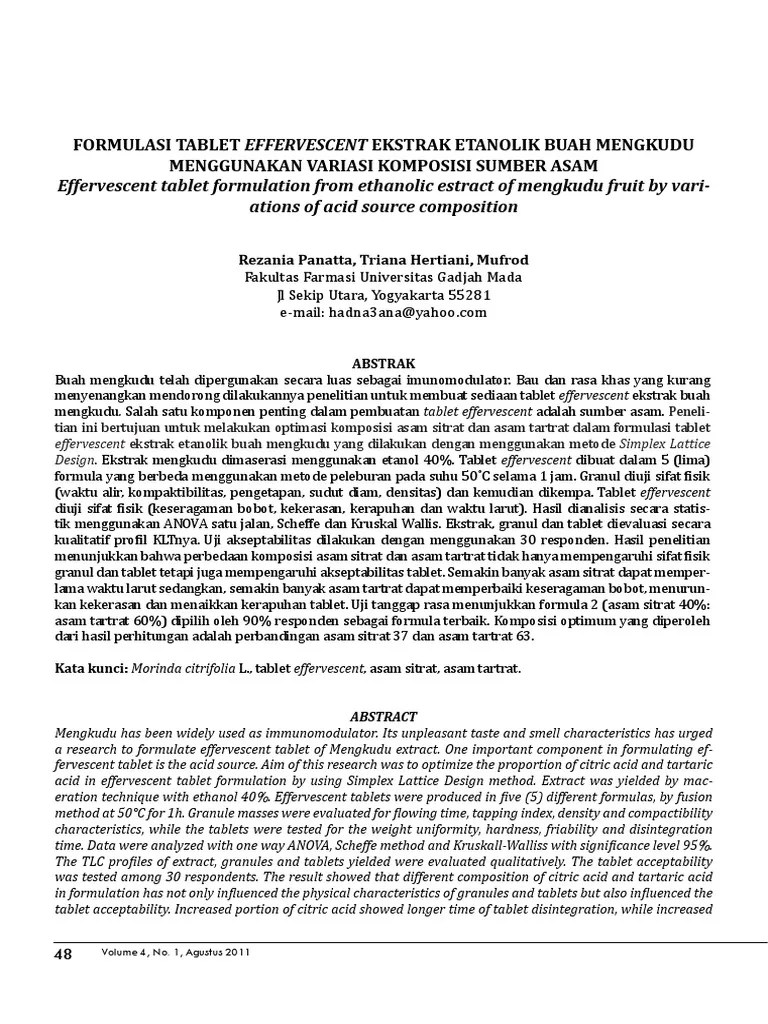 formulasi tablet effervescent ekstrak etanolik buah mengkudu