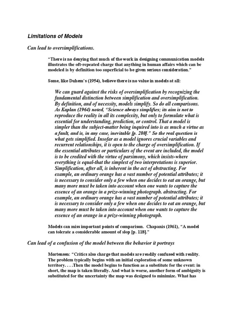 Limitations of Models: Can Lead To Oversimplifications | PDF