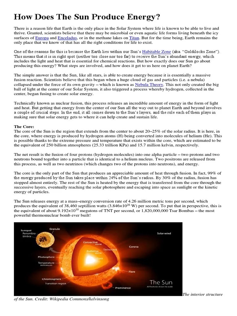 How Does The Sun Produce Energy PDF Sun Convection