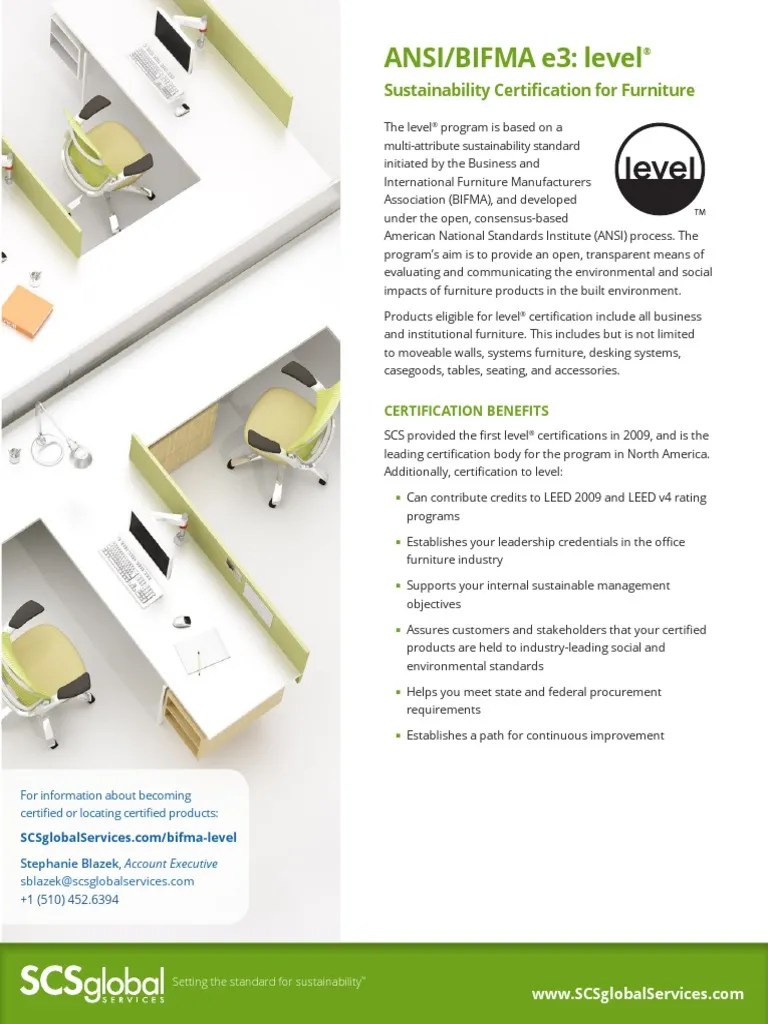ANSIBIFMA e3 level® Sustainability Certification for Furniture SGS