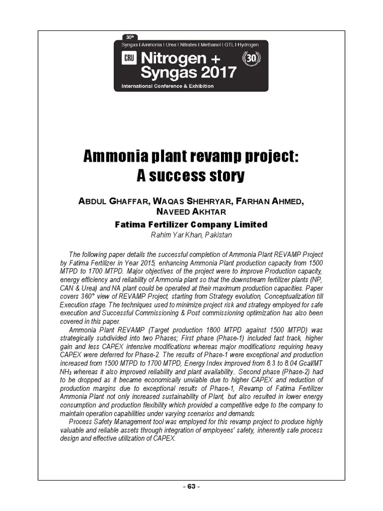 Ammonia plant revamp project A success story Natural
