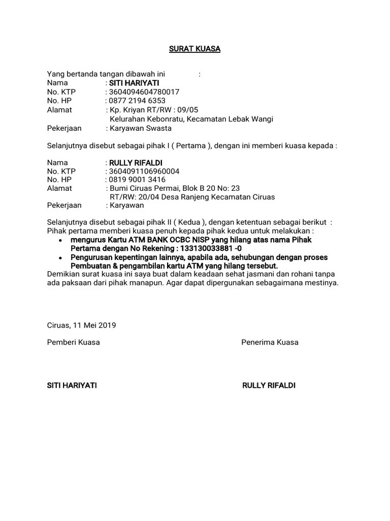 Contoh Surat Kuasa Sim Card  Delinewstv