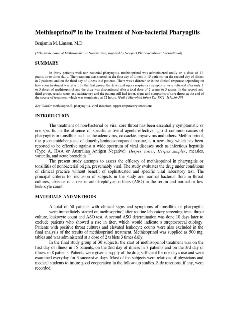 Methisoprinol in The Treatment of NonBacterial Pharyngitis PDF