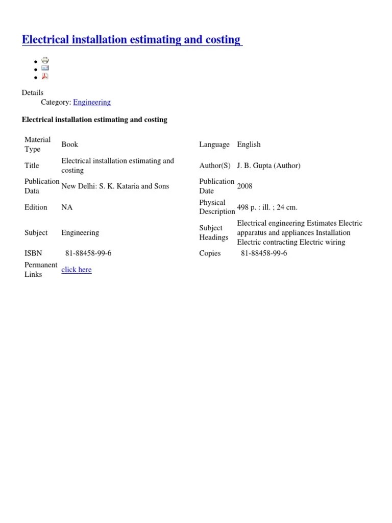 Electrical Installation Estimating and Costing Engineering PDF
