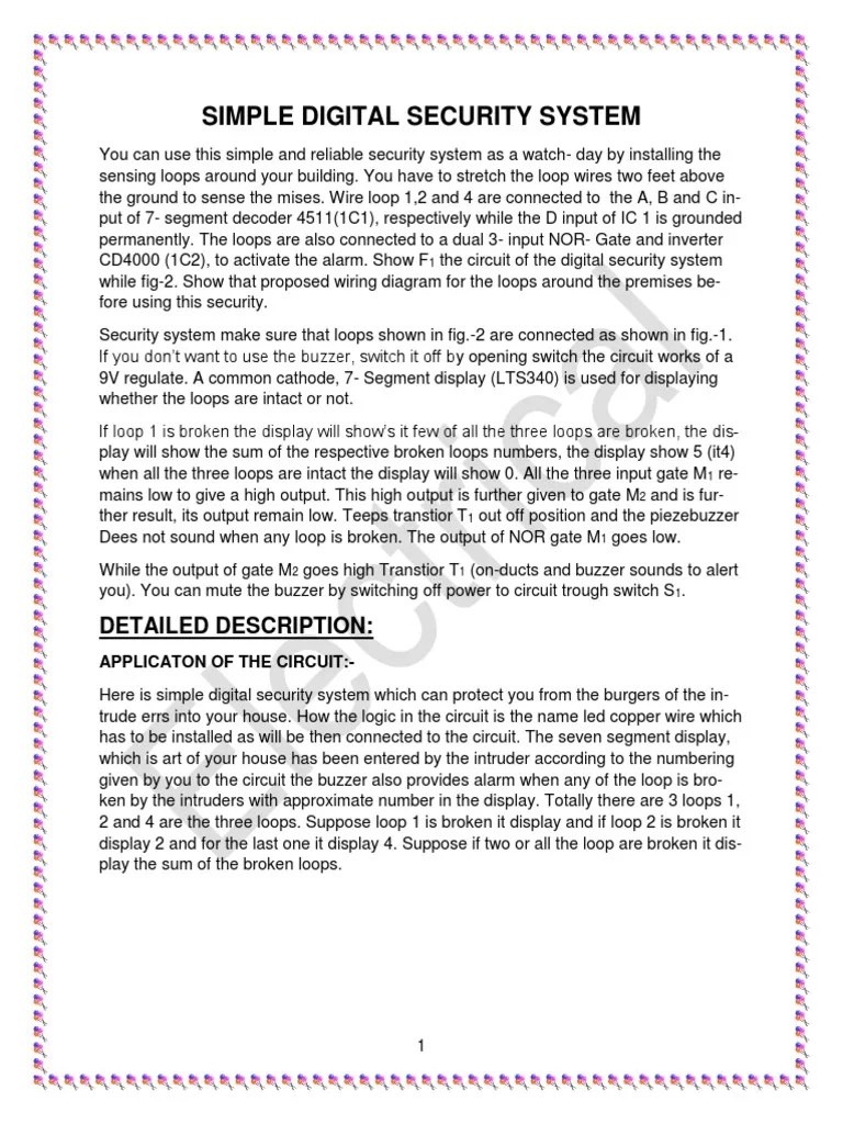 Simple Digital Security System Detailed Description PDF Logic Gate