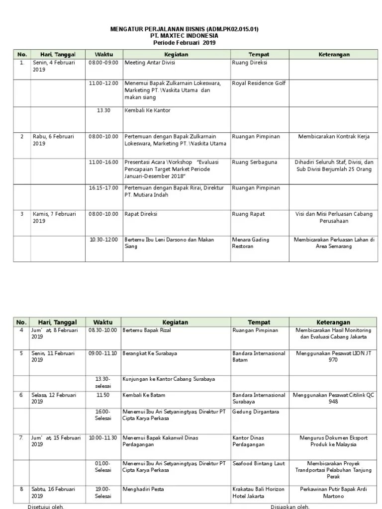 Contoh Agenda Perjalanan Dinas Pimpinan – Beinyu.com