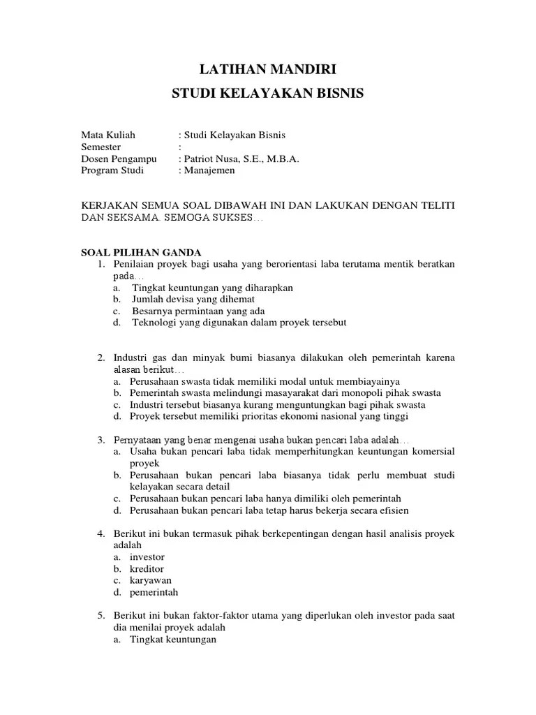 32+ Contoh Soal Studi Kelayakan Bisnis Semester 5 - Kumpulan Contoh Soal