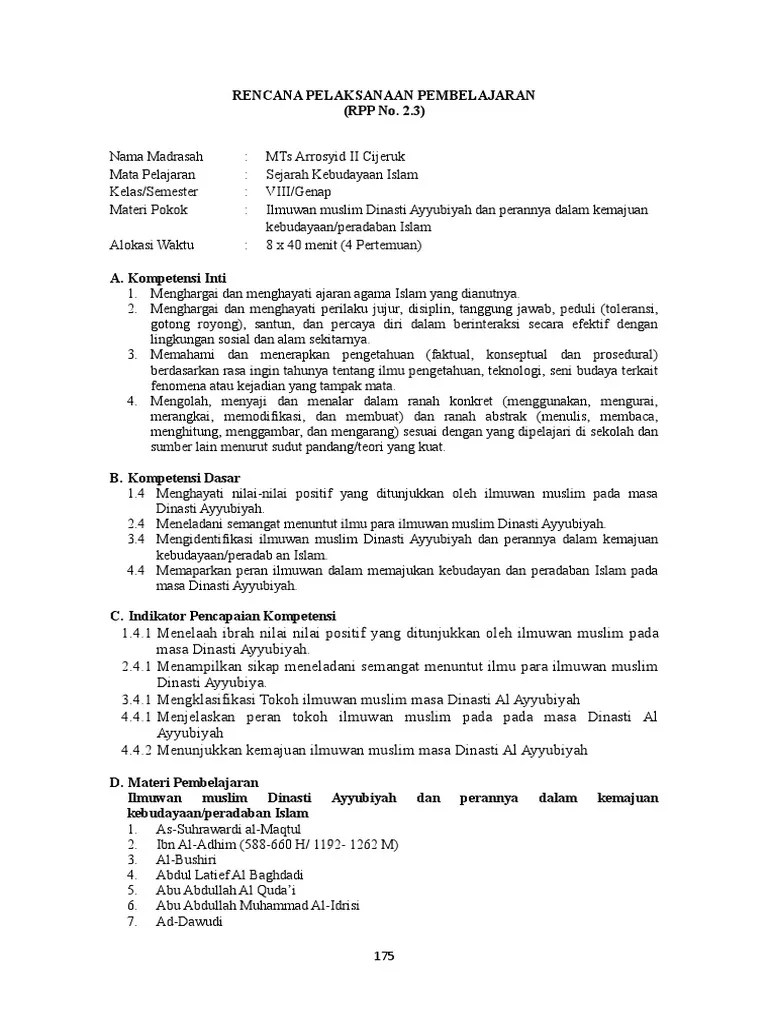 RPP 2.3 Tokoh Ilmuwan Muslim Dinasti Ayyubiyyah | PDF