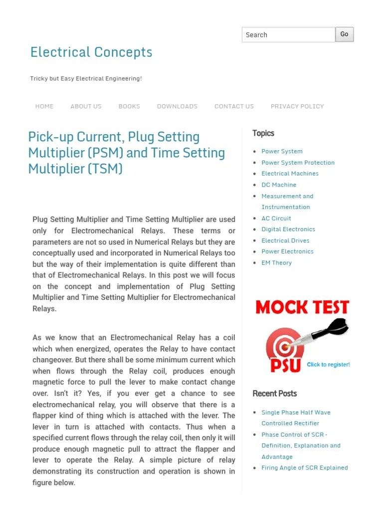 PickUp Current, Plug Setting Multiplier (PSM) and Time Setting