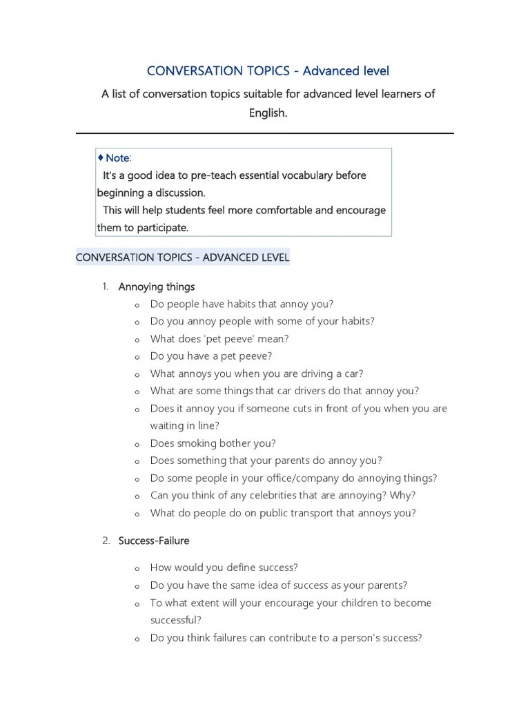 Conversation Topics for Advanced English Learners PDF Job Interview Employment