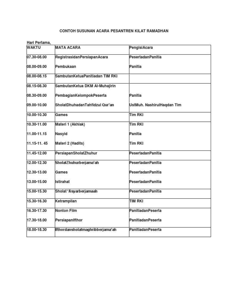 Contoh Susunan Acara Pesantren Kilat Ramadhan | PDF