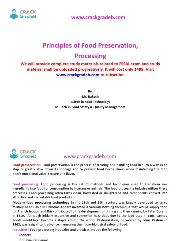Principles of Food Preservation, Processing PDF Food Preservation