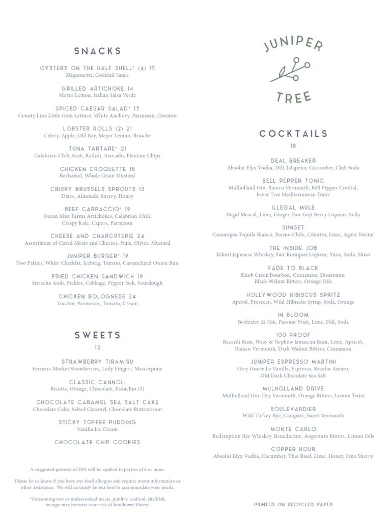 Juniper Tree Menu PDF Champagne Chili Pepper