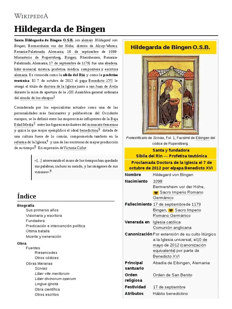 Hildegarda de Bingen Comportamiento religioso y experiencia Papa